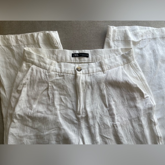 Zara Wide Leg Linen Blend Trousers In White Size XL - Picture 7 of 13